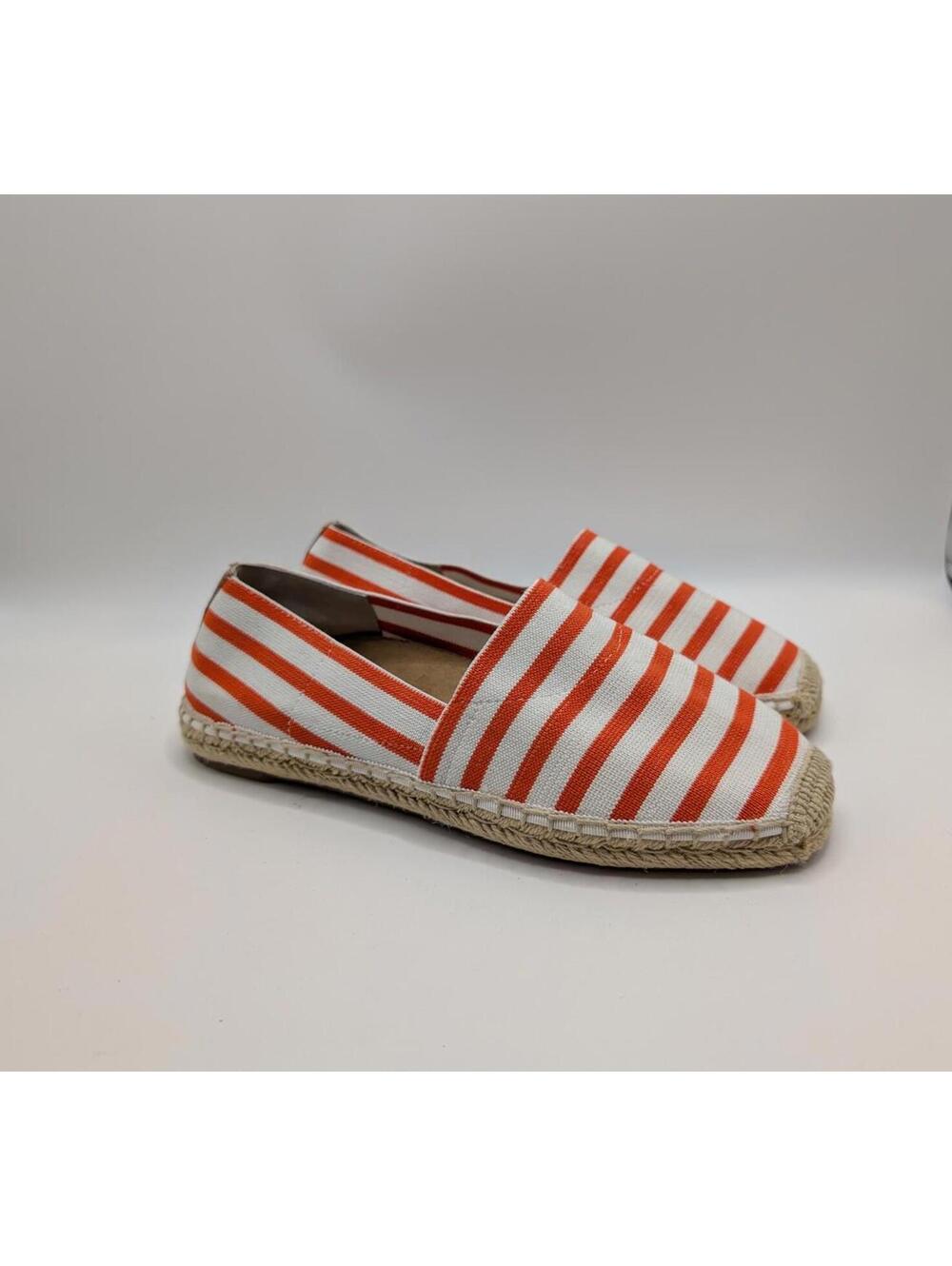 Vionic Valeri Espadrille Slip-On Shoes  Orange + White Stripes Women's  Size 8